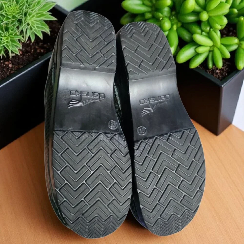 DANSKO ( 7.5) Classic Slip On Black, Green Glitter Professional All Day Clogs - Picture 7 of 10